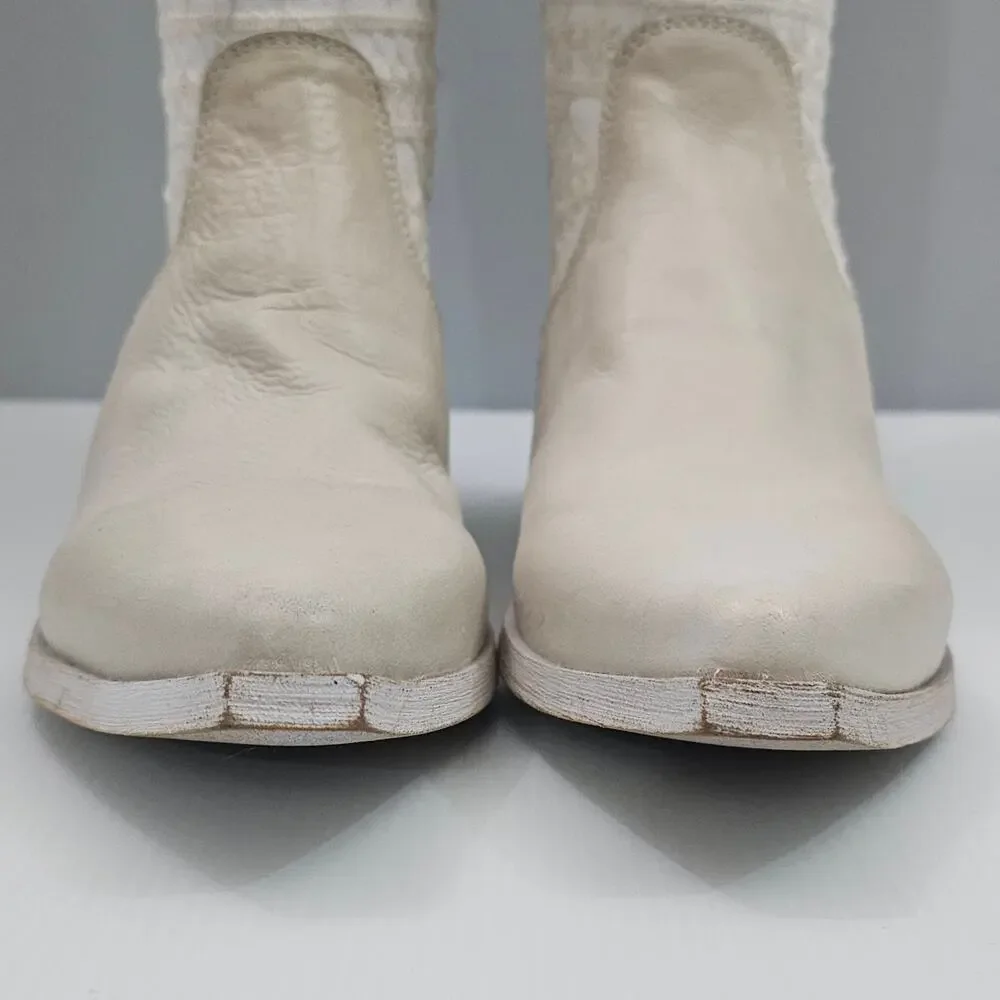 Free People Bren Knee High Boot Womens EU 37 Cream Embroidered Boho Slouchy NEW